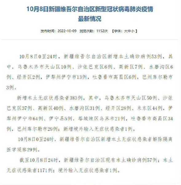 新疆新增4例无症状感染者 均在乌鲁木齐（乌鲁木齐市疾病预防控制中心）