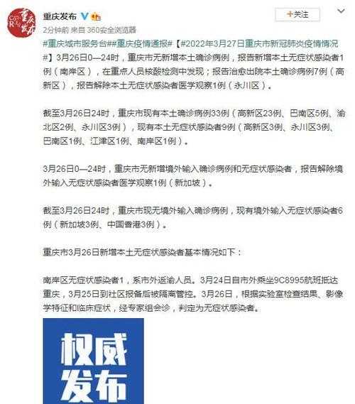 重庆南岸报告1例本土无症状(重庆新增本土确诊病例)