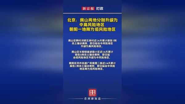 北京两地升级为高风险地区，北京两地调整为中风险地区