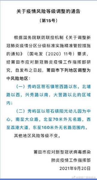 福建仙游县三地升为中风险地区了吗，福建莆田三地划为中风险区域